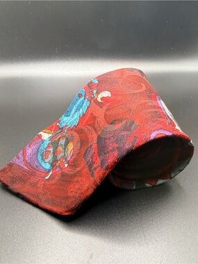 Vintage Pierre Cardin Boutique Silk Tie Red Turquoise Abstract